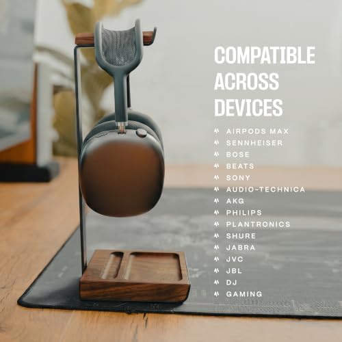 COREMINDED Universal Headphone Stand for Desk, Walnut Wood Headset Holder - Image 6