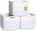 NaturalCozy Storage Cubes 9”x9”x7”Cotton Rope Woven Baskets for Organizing 3-Pack | 9 Inch Cube Storage Bin | Small Basket for Shelf Nursery, Pantry, Decorative Plant, Bathroom Closet, Toy Gift by NaturalCozy