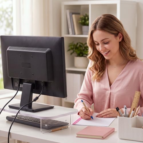 Marsui 24 Inch White Wood Monitor Riser Stand Acrylic Cloud Shaped for Desk - Image 6