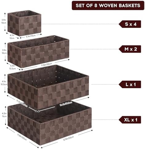 Posprica Woven Baskets, Storage Baskets for Organizing (Set of 8), Cube Baskets Bin Container Matching Storage Boxes Organizers for Pantry, Office, Shelves, Media-room - Image 3