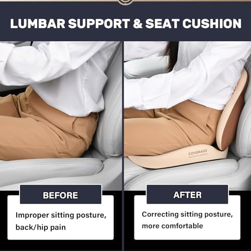 Coverado Car Seat Cushion and Lumbar Support Pillow, Memory Foam Ergonomic Back Support Driving Seat Cushion for Sciatica, Tailbone, Back Pain, Non-Slip Washable Cushion for Car, Driver, Office - Image 4