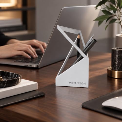 Office Desk Metal Pen Holder with Gift Box, Modern Architectural Design, Anti-Scratch Base, Workstation Organizer & Decor - Image 2