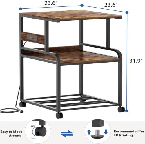 Homieasy 3D Printer Stand with Power Outlet, 23.6" x 23.6", Rustic Brown - Image 5