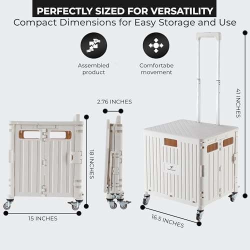 White Rolling Cart for Teachers – Collapsible Cart with Wheels, Foldable Utility and Grocery Cart, Office, Travel, Tool Box, and Move Luggage - Image 2