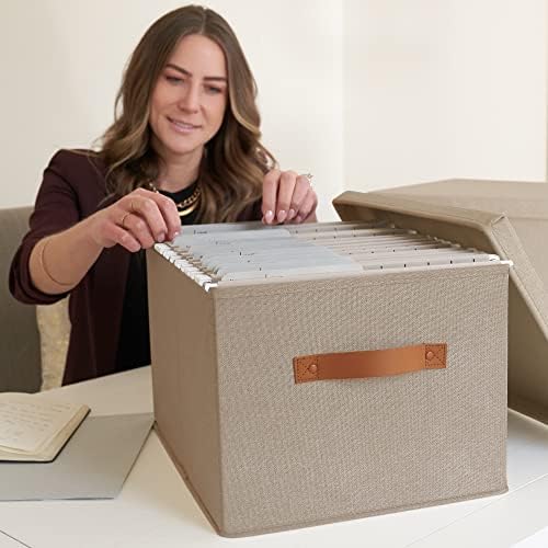 Decorative File Organizer Box Set of 2 - Collapsible Linen Filing Cabinets - Image 6