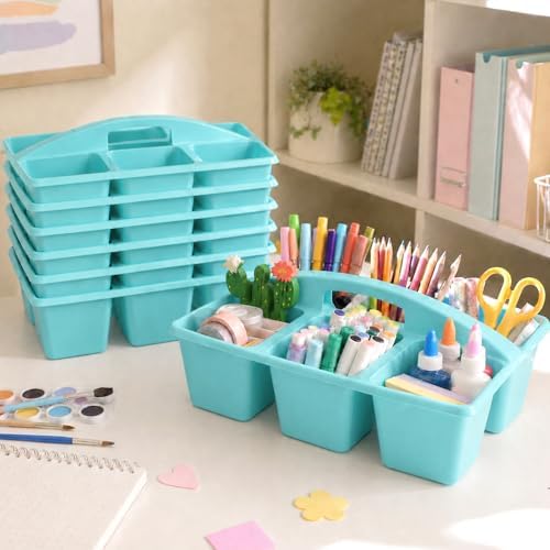 gisgfim 6 Pack Plastic Classroom Caddy with 6-Compartments Plastic Storage Caddies with Handle 6 Compartments Table Caddy Organizer Versatile Table Caddies for Classroom Office Storage, Lake Blue - Image 4