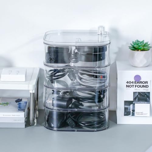 Large Charger Cable Storage Box with Lid, 4-Tiers, Clear - Image 5