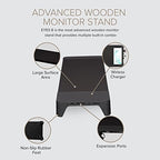 POUT E8 Wood Desk Monitor Computer Stand Riser Shelf + USB HUB + Qi Fast Wireless Charging Charger Pad Mat for Laptop, Apple, iMac, PC, iPhone, Samsung Galaxy, Airpod 2, Buds (Black) - Image 5