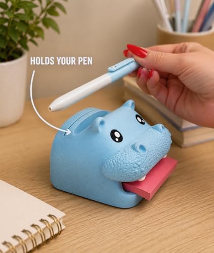 Hippo Desk Organizer, All in One Storage for Pens, Pencils, Sticky Notes and Notepads, Cute Stationery Holder with Reusable Stencils, Durable Office Accessory (Candy colors) - Image 3