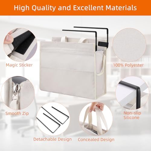 MASTLU Under Desk Hanging Storage Bag, Desk Organizer Storage, Office Side Storage Bag, Compatible with A4 Files, Detachable Handle Design, No Assembly Required, for Office Home School (Beige) - Image 3