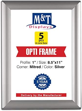 DisplaysMarket 8.5x11 Snap Frame for Wall Mount, Opti Frame, 1 inch Profile- Silver, 5 by MTDisplays