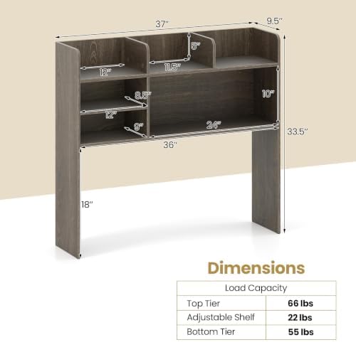 Desk Hutch with 6 Shelves and Adjustable Shelf for 32 Inch Monitor - Image 3