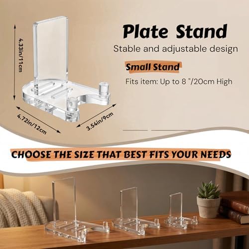 2 Pack Acrylic Easel Display，Plate Stand for Display，Adjustable Clear Display Holder for 4" to 8" Platter, Book, Card, Frame, Picture, Artwork, Plaque ( Small-2pcs 4"-8") - Image 3