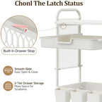 3 Tier Rolling Cart with 2 Drawers, Metal Utility Storage Carts with Wheels - Image 6