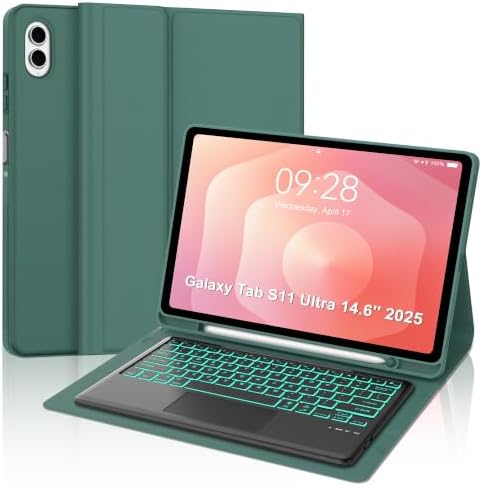 Touch Keyboard Case for Samsung Galaxy Tab S11 Ultra 14.6 Inch 2025, Galaxy Tab S11 Ultra Case Keypad with Precise Trackpad, Backlit Keyboard Cover with S Pen Holder for Samsung Tablet 14.6'', Green by Unknown