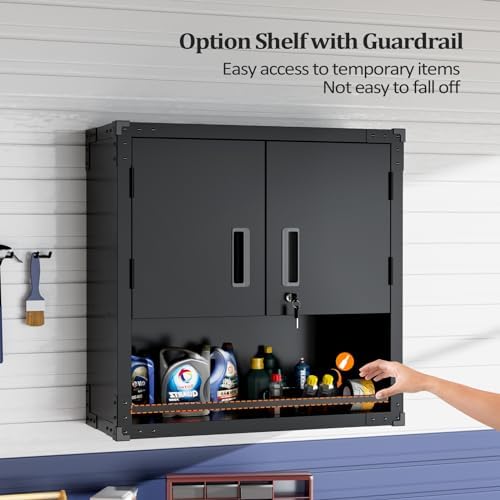 VINGLI Garage Wall Cabinet with Locking Doors and Adjustable Shelf, Metal Wall Cabinet, Floating Upper Storage Cabinet (Black, 30''W x 12''D x 30''H) - Image 6