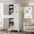COFaR 71" Tall Kitchen Pantry, Farmhouse Storage Cabinet with Doors and Shelves, Metal Cabinet with Drawers and Legs, for Cupboard/Dining Room/Bathroom/Living Room/Office/Laundry Room (White). - Image 2