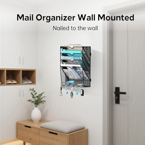 MHUD 5-Tier Wall File Organizer and Mail Organizer with 5 Hooks, 2 Pack - Image 4