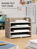 Fluxynara 4-Tier Felt File Organizer with Carry Handles, Natural Stone - Image 6
