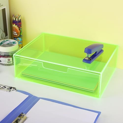 Gelite Acrylic Desk Organizer with Drawer for Makeup Vanity Stackable Desktop Storage Box for Office Supplies, 13.8 x 9.8 x 3.9’’, Neon Green - Image 6