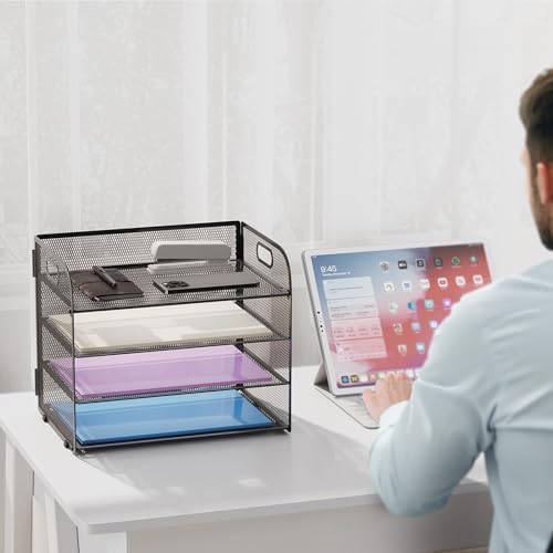Marbrasse 4 Tier Paper Organizer Letter Tray - Mesh Desk File Organizer with Handle, Paper Sorter Organizer for Letter/A4 Office File Folder Holder (Black, 12.6" x 9.1" x 10.7") (Pack of 2) - Image 6