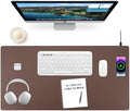 Wireless Charging Mouse Pad 2 in 1 Leather Multifunctional Office Desk Pad with Non-Slip Rubber Base, Waterproof Desk Pad for Computers/Office/Work/Home/Decor 36" x 17" Brown by Firelison