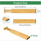 6 Pack Bamboo Drawer Dividers, Dresser Separators 16.6" to 21.8" - Image 2