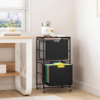 EasyPAG Rolling Storage Cart with 2 Drawers, Under Desk File Cabinet on Lockable Wheels, Movable Letter Size Hanging File Folder Organizer with Wooden Printer Stand for Home Office, Black - Image 7