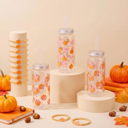 48 Pcs Fall Gift Bulk for Women, Pink Bow Pumpkin Cup Bracelets - Image 2