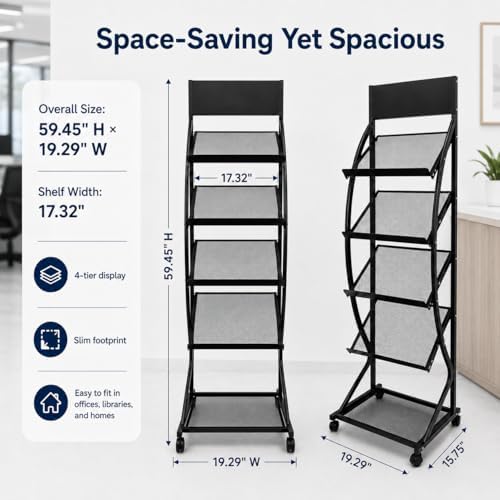4-Layer Floor-Standing Brochure Display Rack with Wheels and Top Billboard - Image 4