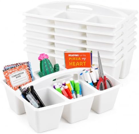 6 Pack Classroom Caddy with Handle, 6 Compartment (White) by Yakydesign