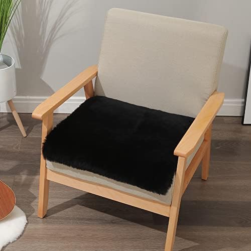 LLB Sheepskin Chair Covers Office Chair Cushion Dining Room Chair Pads Desk Chair Seat Cushion for Computer Chair Fur Area Rugs for Living Room 19x19 Inch (Pack of 1), Shearling Black - Image 5