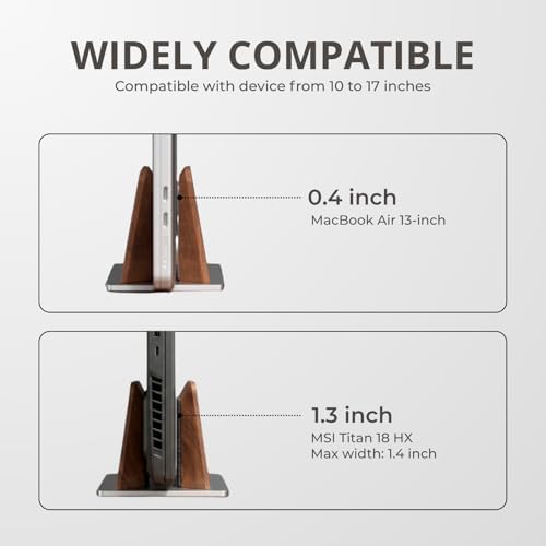 muso wood Walnut Single Slot Vertical Laptop Stand with Adjustable Dock - Image 4