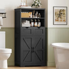 TEENFON Storage Cabinet with Doors & 2 Drawers, Kitchen Cabinet with Adjustable Shelf, Pantry Cabinets, Bathroom Cabinets, for Living Room, Entryway, Home Office, Black - Image 5