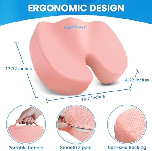 TushGuard Memory Foam Seat Cushion for Office Chair, Car Seat, Pink, XXL - Image 2