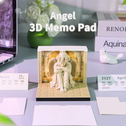 3D Memo Pad, 3D Calendar 2027, Time Piece Calendar, Tear-Off Calendars 2027, 3D Paper Carving Art Memo Pad, Art Carving Sticky Notes for Office Home Gifts Ornaments (Angel) - Image 2