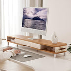 Fenge Dual Monitor Stand with Large Storage Drawer, 42.5" Desk Shelf, Oak - Image 2