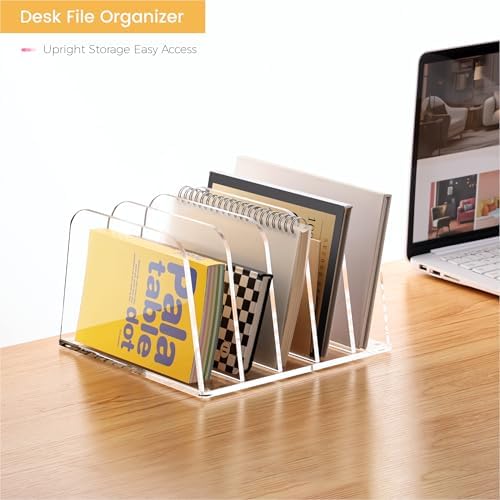 HeZone Desk File Organizer,5-Section Vertical File Folder Holder,Clear - Image 7