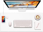 Desk Mat with Wireless Charging, White Mouse Pad with Wireless Charger, Desk Pad Matt for Desktop, Mousepad Gaming Large Mouse Pad, Leather Compute for Keyboard and Mouse, 32" x 16" by HopeLum