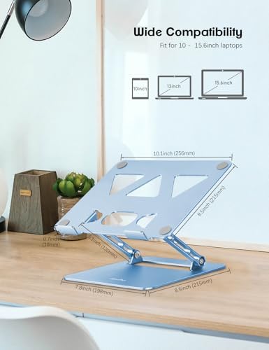 Aoviho Adjustable Laptop Stand for Desk,Portable Laptop Stand Holder and Riser,Foldable Aluminum Notebook Computer Stands for MacBook Air Pro HP Lenovo Dell Samsung Chromebook, 10-15.6 inch, Sky Blue - Image 4