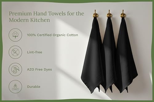 Organic Cotton Black Tea Towels - 100% Cotton, 10-Pack, Reusable and Washable Black Flour Sack Towels for Kitchen - Extra Large 27"x27", Durable Dish Towels with Hanging Loop - Image 3