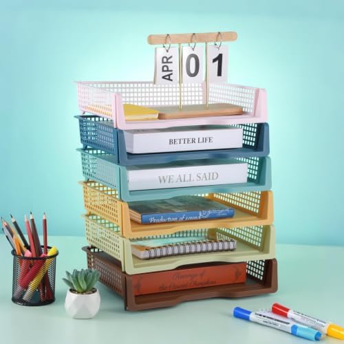 gisgfim 6 Pcs Turn in Trays Classroom Retro Paper Tray for Classroom Organization and Storage Stackable Plastic Book Baskets Turn in Bins Teacher Organizers for Library Drawers School Office Desk - Image 4