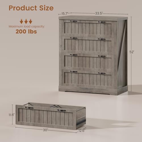 SEDETA Farmhouse 4 Drawer File Cabinet, Filing Cabinet for Home Office, Wood Office File Cabinets for Letter/Legal/A4 Size, File Cabinet Organizer with Printer Stand for Study Room, Living Room, Grey - Image 2