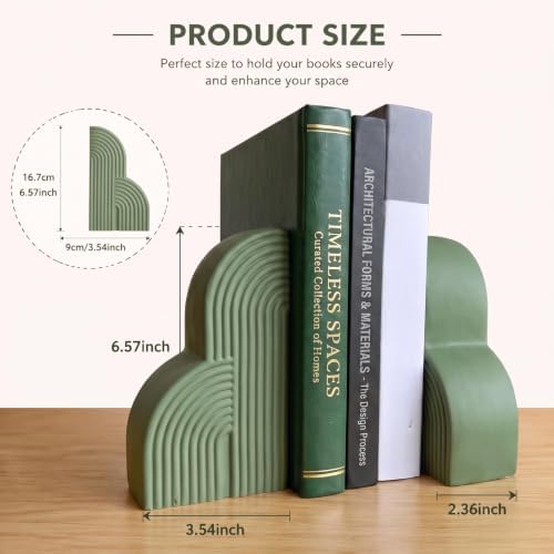 Sage Green 2 Pcs Boho Arch Concrete Bookends for Shelves, Clouds - Image 2