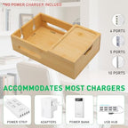 Bamboo Charging Station for Multiple Devices, Desktop Wood Charger Organizer with Drawer & Tray -Included 6 Cables, Compatible with Multi Devices, Cell Phone, Tablet, Earphones (No USB Charger) - Image 5