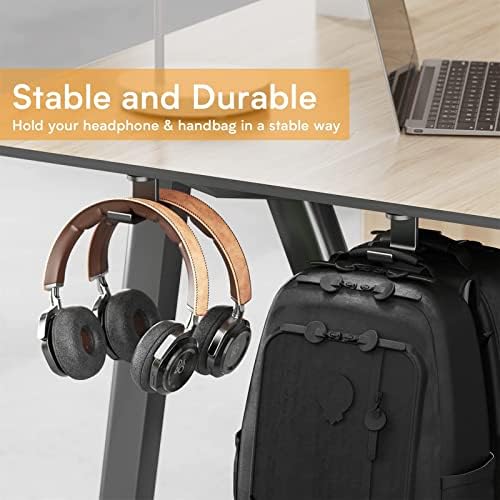 Headphone Stand/Headset Holder Headphone Hanger Stand Under Desk Hook 360° Rotation Ball Plunger Hanger Aluminum Stick-On Adhesive Dual Headsets Holder Mount PC Gaming Accessories PC Gaming Headset St - Image 6