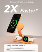 UEQ Foldable 3 in 1 Wireless Charging Station for Apple Mag Safe Charger Stand,Fast Magnetic Wireless Charger Station for iPhone 17 Air 16 15 14 13 12 Series,Airpods Pro,Apple Watch Ultra (Orange) - Image 4