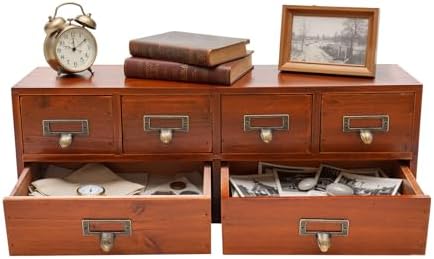 Compact Vintage Wood 6-Drawer Desktop Cabinet Organizer for Office Bedroom by Dsmsseym