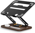 SupeDesk Adjustable Laptop Stand with 360° Rotating Base, Ergonomic Laptop Riser for Desk, Ventilated Notebook Stand with Storage Tray, Wood Base & Silicone Pads for Laptops, Tablets & Books by SupeDesk