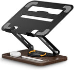 SupeDesk Adjustable Laptop Stand with 360° Rotating Base, Ergonomic Laptop Riser for Desk, Ventilated Notebook Stand with Storage Tray, Wood Base & Silicone Pads for Laptops, Tablets & Books by SupeDesk